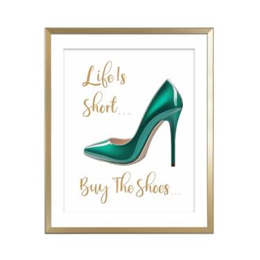 Imagem de Pôster de pintura moderno moderno de sapatos de salto alto, Lift is Short Compre os sapatos, impressões de arte de parede para meninas e mulheres, vestiário, spa, salão de beleza, presente para Famale