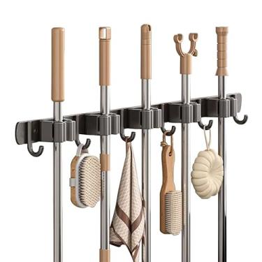 Imagem de Suporte de Vassoura de Parede com 11 Acessórios para Vassoura e Rodo sem Furação Ganchos de Aço Inoxidável Reforçado com Silicone Antiderrapante Organizador Multifuncional para Banheiro e Cozinha