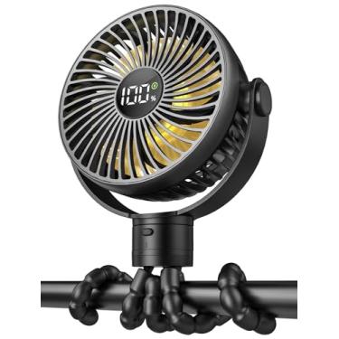 Imagem de Coohea Ventilador portátil de carrinho de bebê, ventiladores de bateria recarregável de 4000 mAh, 3 luzes noturnas de brilho, 4 velocidades, visor de LED, ventilador de bebê com clipe com tripé