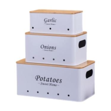 Imagem de AFXGUSD Conjunto de 3 Caixas para Armazenar Cebolas E Batatas, Recipientes de Cozinha com Tampa, Branco, Tamanho real