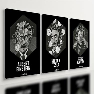 Imagem de Kit 3 Quadro Decorativo Física Einstein Tesla Newton Ciencia