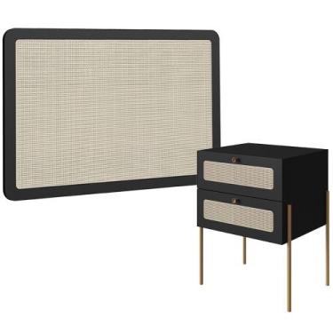 Imagem de Cabeceira Solteiro 90cm e 1 Mesa Lateral 2 Gavetas Industrial Indy A03