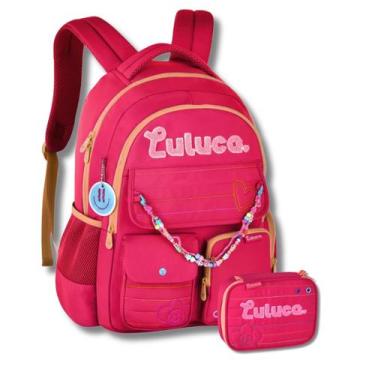 Imagem de Kit Mochila Costas Luluca Meninas Pandinha Lulike Estojo Box, Rosa