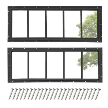 Imagem de COLORPAPA Pacote com 2 janelas de galpão, design fixo de janela de popa de 25,4 x 73,7 cm com vidro temperado para galinheiro, teatro, casa, garagem, celeiros (preto)