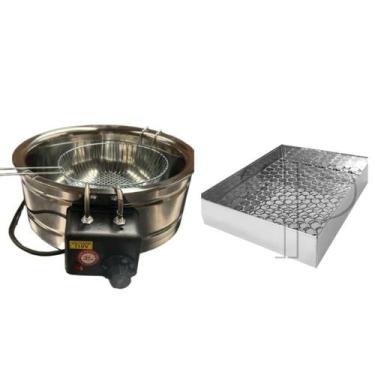 Imagem de Tacho Elétrico Fritadeira 4 Litros Aço Inox Com Secador de Salgados - 
