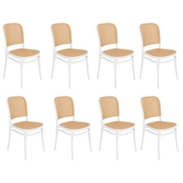 Imagem de Kit 8 Cadeiras jantar cozinha cafeteria Amis Lola Lauren tela palha plástico Branco