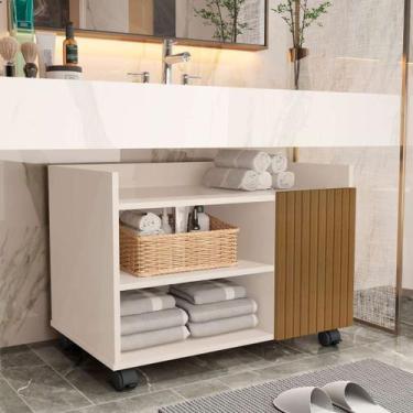 Imagem de Gabinete para Banheiro com 1 Porta Ripada Prateleira e Rodízios Armári