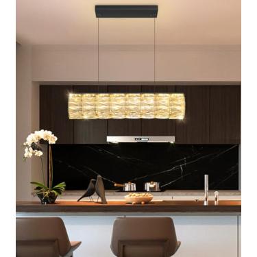 Imagem de AFQEJG Lustre de cristal de 61 cm Lustres lineares modernos LED reguláveis luminárias de teto pingente de luxo contemporâneo para sala de jantar quarto sala de estar preto