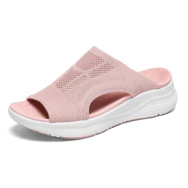 Imagem de YESWIN Sandália feminina ortopédica com plataforma deslizante com suporte de arco confortável para caminhada, bico aberto, fascite plantar sem cadarço para o verão, rosa, 40
