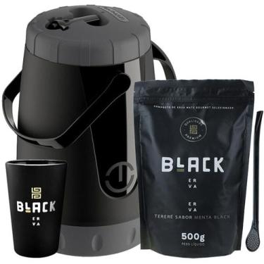 Imagem de Kit Tereré Black Erva Garrafa Lisa Cuia E Erva Menta Black