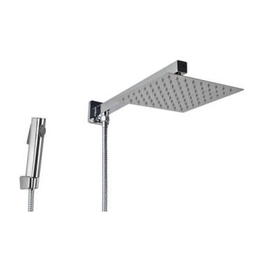 Imagem de Ducha Chuveiro Inox 20x20 cm com Desviador e Ducha Manual em ABS - AMG