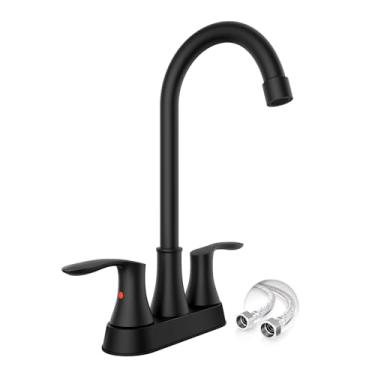 Imagem de Phiestina Torneira de pia de bar Conjunto central de 10 cm Montagem em convés, torneiras de barra preta fosca de 2 furos para pia, torneira de pia de preparação, torneira de pia de cozinha utilitária