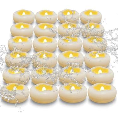 Imagem de Eynshoo Velas flutuantes, luzes de chá de LED à prova d'água de 7 cm – chama cintilante realista, bateria de 200 horas, sem chama e segura, liga e desliga automática, decoração de piscina para