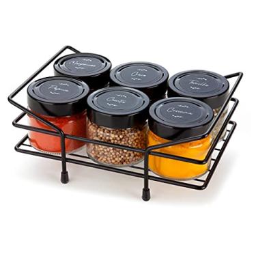 Imagem de Suporte Porta Condimentos para Chá 6 Vidros com Tampa Forma Cor:Preto