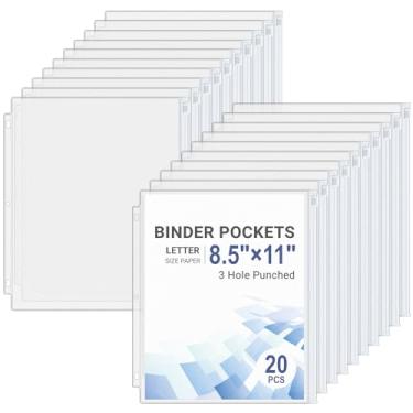Imagem de Antner 20 bolsos para fichário tamanho carta para fichário de 3 anéis, bolsas organizadoras de documentos com zíper branco, PVC pesado, 3 furos, folhas soltas, pastas de arquivo, protetores de folhas