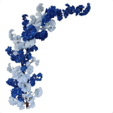 Imagem de Flores Artificiais Jardim Vertical Cerejeira Muro InglêS Pendente,Flores Artificiais Decorativas,Curvatura: 130cm, Largura: 25cm (Direita Azul)