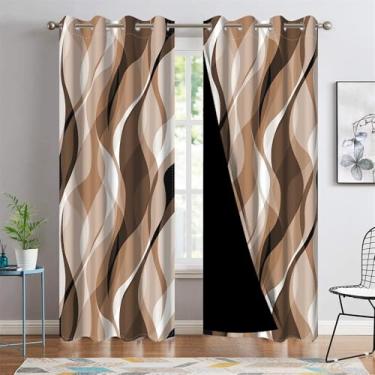 Imagem de DORCEV Cortinas blackout marrons para sala de estar quarto decoração café bronze abstrato geométrico linhas onduladas cortinas janela cortinas modernas minimalistas cozinha pátio janela tratamentos