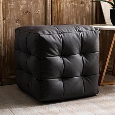 Imagem de Banqueta otomano de couro com apoio para os pés, banco otomano de cor sólida, banco moderno para sofá, confortável otomano para sala de estar, quarto, cinzento escuro, 45 x 45 x 45 cm (18 x 18 x 18