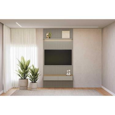 Imagem de Home P/ Tv Até 60 Pol Modular 1.4 Ripado C/ 2 Portas 1 Prat. 141x250cm Tauari/gris Fosco - Linea Brasil
