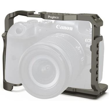 Imagem de Poyinco Gaiola R5 / R5 C/R6 para Canon R5 R6 R5 C, estabilizador de equipamento DSLR de liga de alumínio com sapata fria, orifícios roscados de 0,6 cm e 9,5 mm para filmagem e filmagem de vídeo