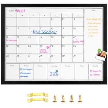 Imagem de Aitakatta Calendário apagável a seco 3 em 1 para parede, superfície magnética de 80 x 59,9 cm, quadro branco planejador mensal e semanal, quadro apagável a seco com moldura de madeira preta