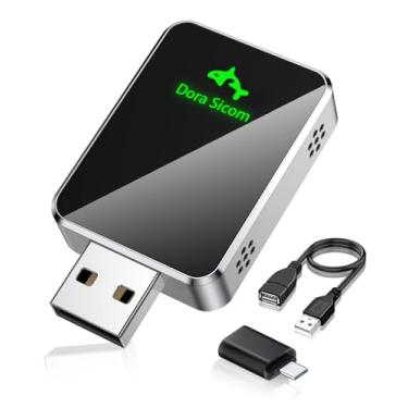 Imagem de Dora Sicom Adaptador CarPlay sem fio para iPhone, adaptador de reprodução de carro Apple com fio para sem fio, tamanho mini com cabo de extensão USB e USB-C/Tipo-C, controle estável e sem atraso, para