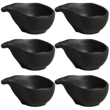 Imagem de Kit 6 Molheiras 40ml Cerâmica Oval 8x6cm Orgânico Preto Matte Porto Br
