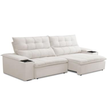 Imagem de Sofá Retrátil Reclinável Para Sala de Estar Living 230cm Ártico F04 Bouclê Cru - Lyam D...