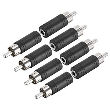 Imagem de uxcell RCA macho para conector fêmea de 3,5 mm adaptador de vídeo estéreo acoplador conversor preto 8 peças