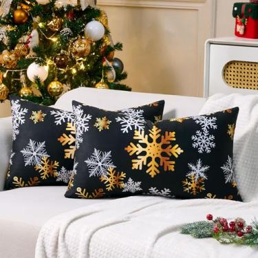 Imagem de HomGoodz Capas de almofada de Natal 30,5 x 50,8 cm, conjunto de 2 capas de almofada de sofá para decoração de sofá macias e curtas de floco de neve, decoração de férias de inverno para sofá sala de