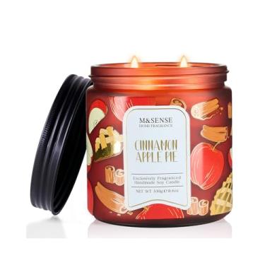 Imagem de M&SENSE Velas de Natal com aroma de maçã e canela, cera de soja, 330 g, queima de 70 horas, vela orgânica altamente perfumada para casa, ambiente de festa, presentes relaxantes de outono/inverno para