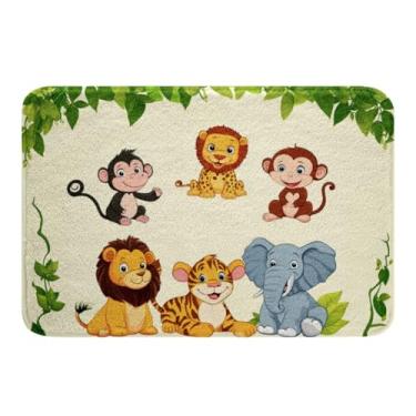 Imagem de Erosebridal Tapete de banho infantil, animais selvagens, safári, conjunto de tapete de banheiro para meninas e meninos, tapete de banho de animais zoológicos, 51 x 81 cm, elefante macaco leopardo leão