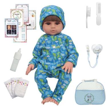 Imagem de Boneco Reborn Bebê 100% Silicone Realista Dino Com Bolsa - Cegonha Reb