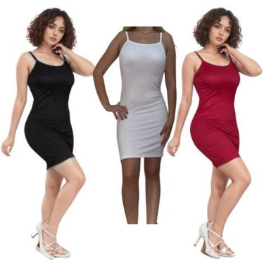 Imagem de KIT C/3 Vestidos Alcinha Canelado - Emporio J, Preto, Branco, Vinho, U