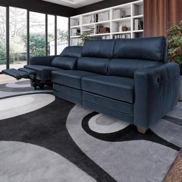 Imagem de Sofá Sala de Cinema Elétrico Maldivas Reclinável Retrátil 4 Lugares 281cm Couro Azul Marinho Brilho G40 - Gran Belo