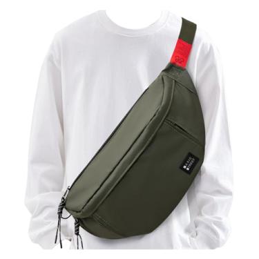 Imagem de Pochete grande plus size para homens e mulheres à prova d'água, bolsa de cintura com alça ajustável para viagens, esportes, caminhadas, corrida, pochete militar, Verde (com 5 bolsos com zíper)