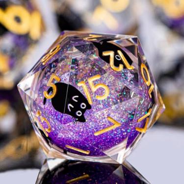 Imagem de ORIFANTOU DND Cat Dice Set Purple Sharp Edge Dice with Box, RPG D and D Dice Dungeons Dragons Role Playing Game Polyhedral Resin Dice Set D20 D12 D10 D8 D6 D4
