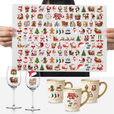 Imagem de Cartela Adesivos Natalino 3 cm Feliz Natal Papai Noel DTF UV - Graviar