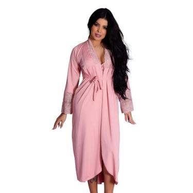 Imagem de Robe Roupão Longo Feminino Romantic com Renda Elegante e Confortável I