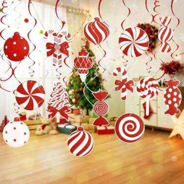 Imagem de Decorações de festa de Natal de bengala doce - 36 peças de bengala doce vermelha pirulito hortelã-pimenta decorações de redemoinhos de Natal para decoração de Natal casa Candyland Winter Holiday Party