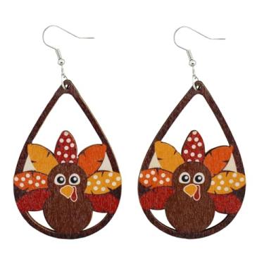 Imagem de Brincos femininos de outono de Ação de Graças, colorido, folha de bordo, peru, madeira, leve, festiva, joias, acessórios, Zinco, Sem pedra preciosa