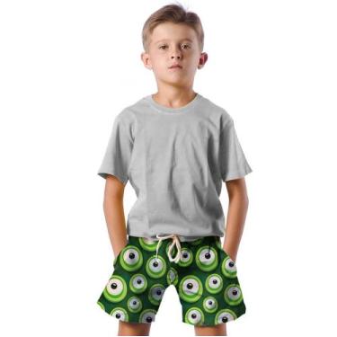 Imagem de Shorts Infantil Bermuda Calção Praia Verão Monstro Olhos Green 328 - S
