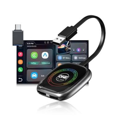 Imagem de Adaptador OneCarStereo 5 em 1 CarPlay sem fio Smart AI Box HE com saída HDMI-Out/USB-Input, Android Auto Video Box Stream OEM Wired Car Play YouTube Netflix TikTok, WiFi de banda dupla com atualização