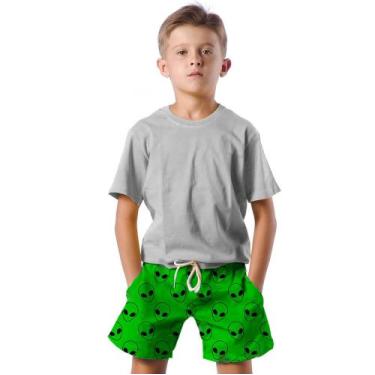 Imagem de Shorts Infantil Bermuda Calção Praia Verão Aliem Verde Cartoon 331 - S