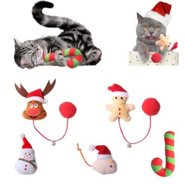 Imagem de JXITON Pacote com 5 brinquedos de erva-dos-gatos de Natal, sortidos, boneco de neve, boneco de gengibre, alce, doce, animal de estimação, presentes de Natal com erva de gato para amantes de gatos