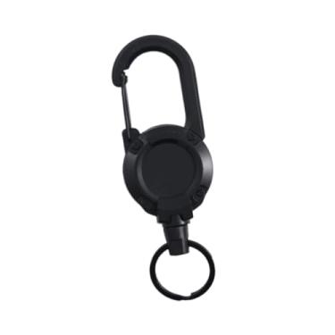Imagem de oshhni Chaveiro retrátil com cordão para homens e mulheres, porta-crachá com mosquetão, ideal para trilhas e acampamentos, Preto