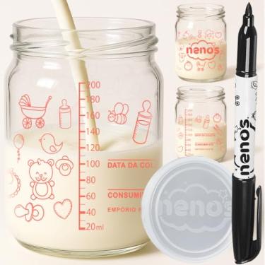 Imagem de 3 Potes de Vidro Armazenar Leite Materno ou Papinha com Graduação e Caneta (Baby Rosa)