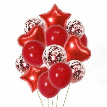 Imagem de Kit 14 Balões Látex e Metalizados para Decoração de Festas e Eventos(VERMELHO)