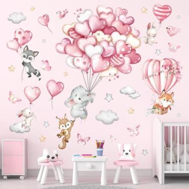 Imagem de Adesivo Decalmile Forest Animals Pink Balloon Nursery Wall Decor