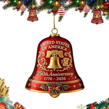 Imagem de Enfeite de sino de aniversário de 250 anos dos Estados Unidos, ornamento de sino de Natal feito à mão com data para árvore de Natal ou jardim para colecionadores e patrióticos (Sino - 1 peça)
